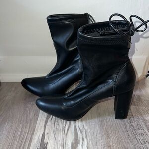 Shein Black Pointy Toe Heeled Boots with Lace Tie On Back - LIKE NEW
